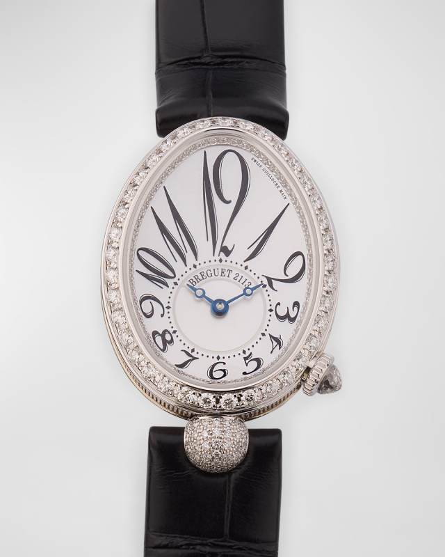 Reine de Naples 18K White Gold Oval 25mm Watch with Diamonds
